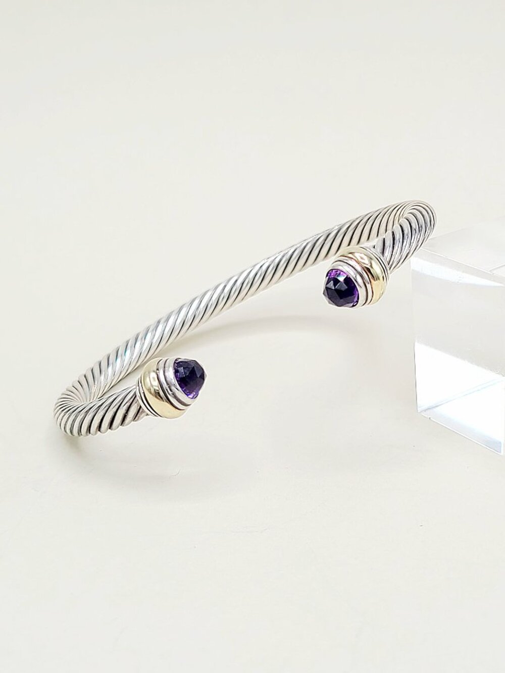 David Yurman Classic Cable Bracelet w/ Amethyst & 14K Yellow Gold - Medium